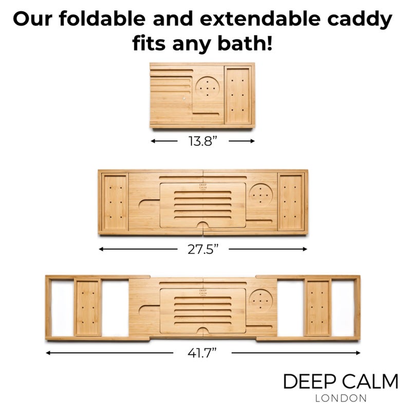 Deep Calm Bathtub Tray Caddy - Bamboo Foldable Bath Tub Table, Expandable Bath Tray Holds All Bathtub Accessories, Perfect Luxury Relaxing Gift for Self Care - Image 3